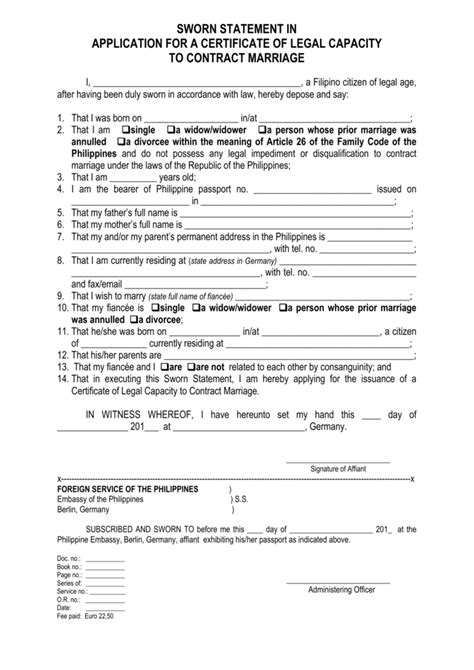 certificate of legal capacity to contract marriage.